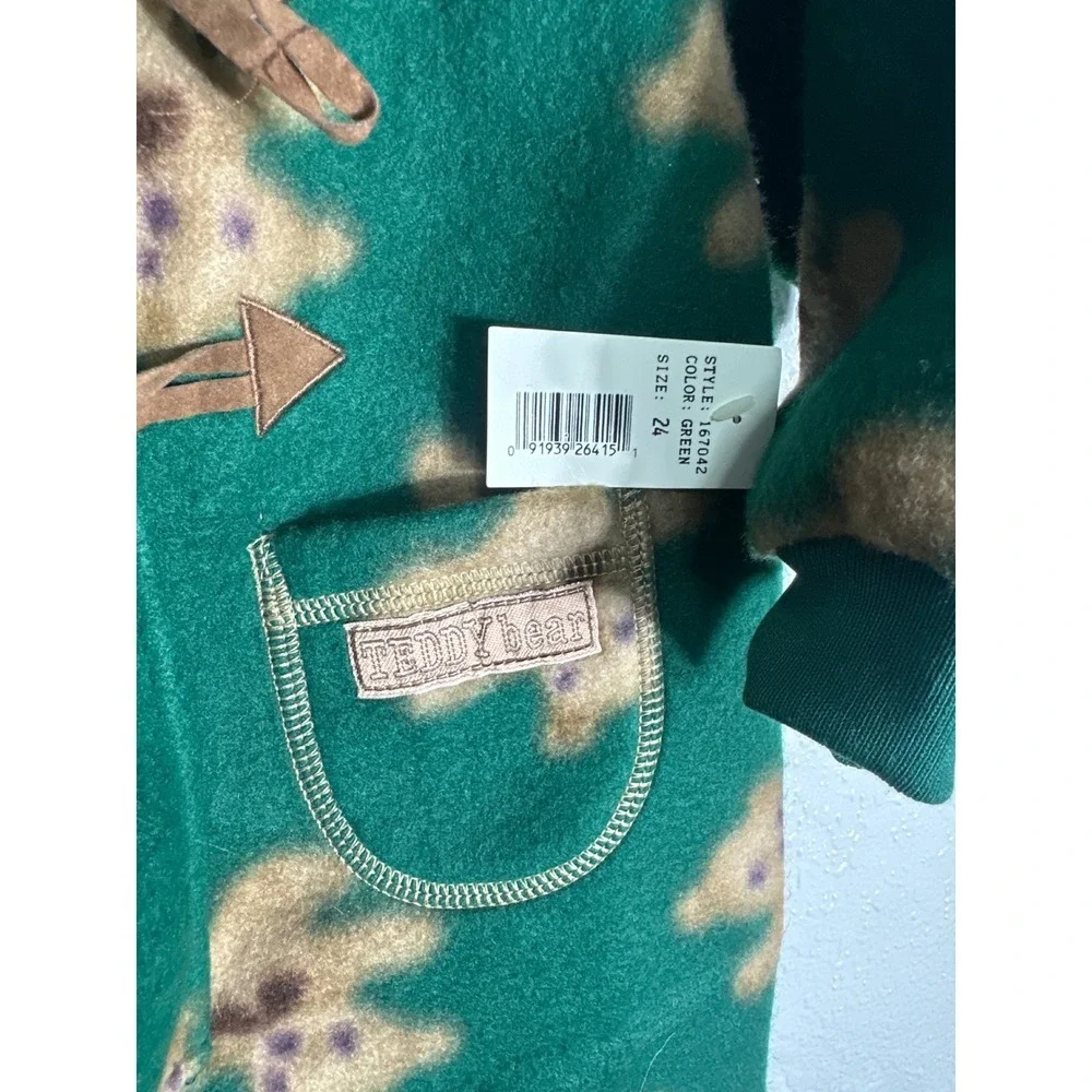 NWT Vintage Teddy Bear Fleece Hooded Bunting Snowsuit Green 24 Months New